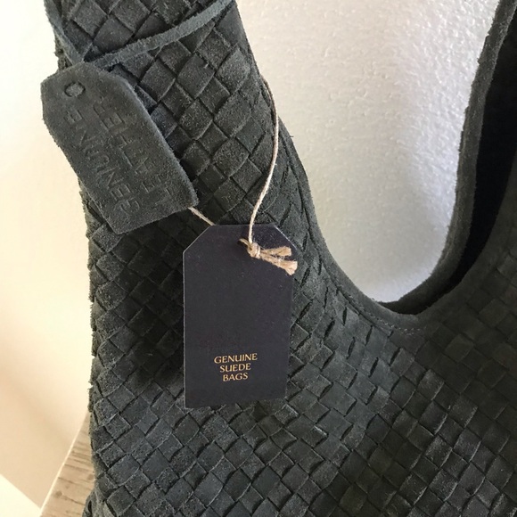 NWT Olive Green Woven Suede Leather Slouchy Hobo Shoulder Bag - Picture 8 of 10